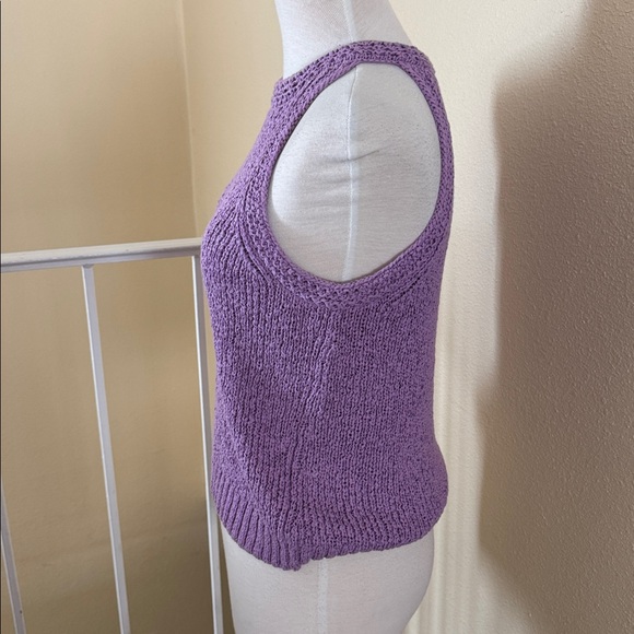 J. Crew Pointelle Purple Lavender High-Neck Textured Knit Sweater Tank Top S - Picture 5 of 15